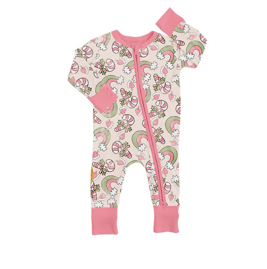 8.21 Christmas Candy Cane Baby Infant Long Sleeve Zip Rompers preorder(moq 5)