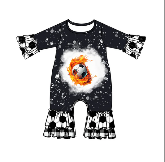 8.22 Baby Girls Black Football Ruffle Rompers preorder(moq 5)