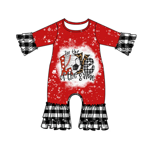 8.22 Baby Girls Red Football Ruffle Rompers preorder(moq 5)