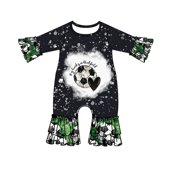 8.22 Baby Girls Football Season Ruffle Rompers preorder(moq 5)