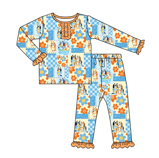 8.22 Baby Girls Dog Ruffle Top Pants Pajamas Clothes Sets preorder(moq 5)