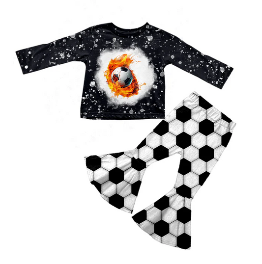 8.22 Baby Girls Black Football Top Bell Pants Clothes Sets preorder(moq 5)