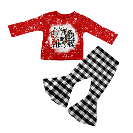 8.22 Baby Girls Red Football Top Bell Pants Clothes Sets preorder(moq 5)