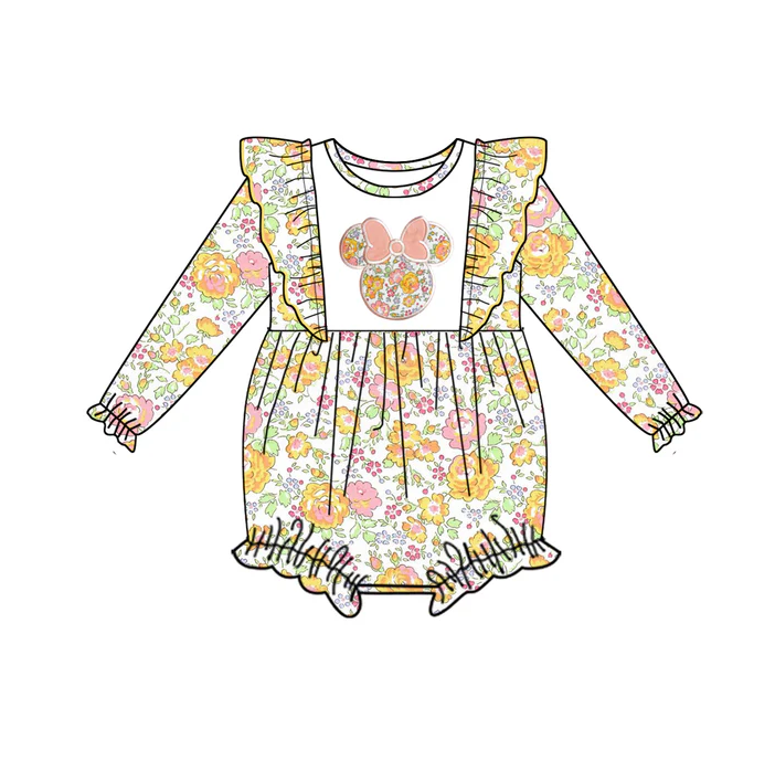 8.22 Baby Girls Cartoon Flowers Ruffle Rompers preorder(moq 5)