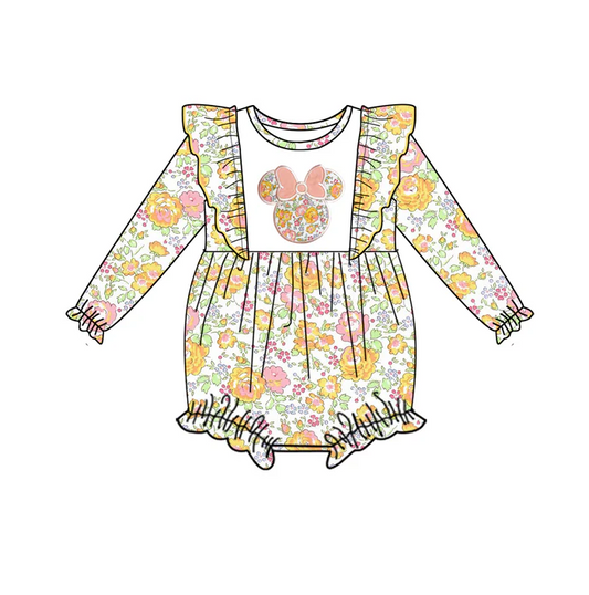 8.22 Baby Girls Cartoon Flowers Ruffle Rompers preorder(moq 5)