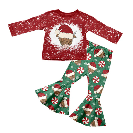 8.22  Baby Girls Christmas Cow Hats Shirt Bell Pants Clothes Sets preorder(moq 5)