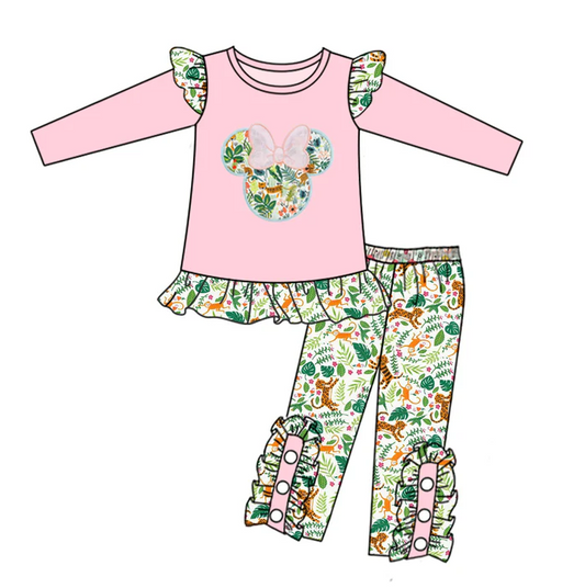 8.22  Baby Girls Christmas Pink Cartoon Tunic Ruffle Pants Clothes Sets preorder(moq 5)