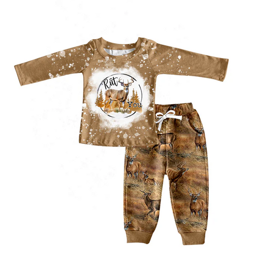 8.22 Baby Boys Camo Deer Hunting Tee Shirt Pants Clothes Sets preorder(moq 5)