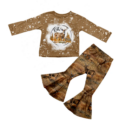 8.22 Baby Girls Camo Deer Hunting Tee Shirt Bell Pants Clothes Sets preorder(moq 5)
