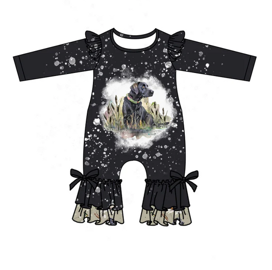 8.22 Baby Girls Black Dog Hunting Rompers preorder(moq 5)