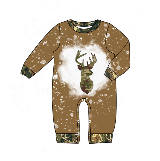 8.22 Baby Boys Green Camo Hunting Deer Rompers preorder(moq 5)