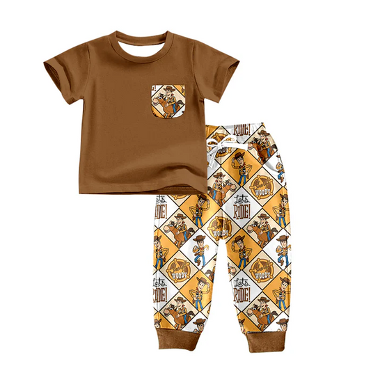 8.22 Baby Boys Toy Pocket Brown Tee Shirt Pants Clothes Sets preorder(moq 5)