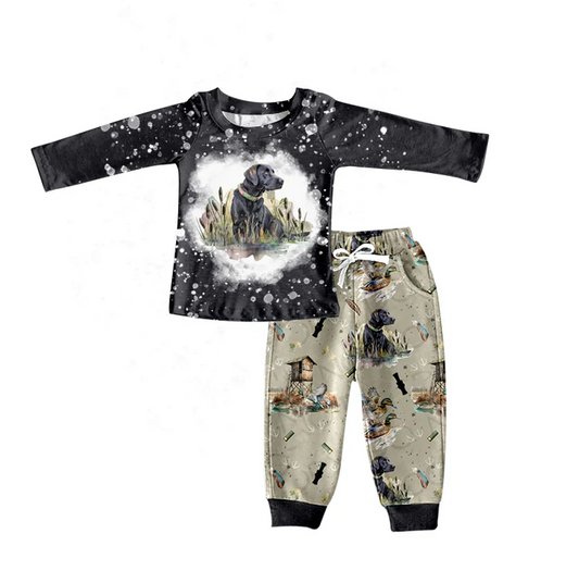 8.22 Baby Boys Black Dogs Hunting Tee Shirt Pants Clothes Sets preorder(moq 5)