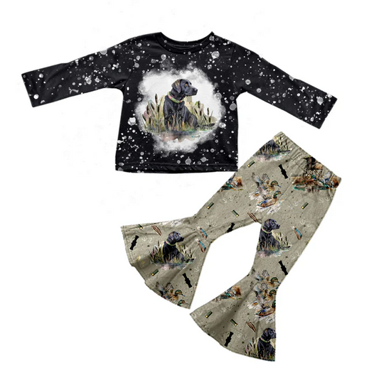 8.22 Baby Girls Black Dogs Hunting Tee Shirt Bell Pants Clothes Sets preorder(moq 5)