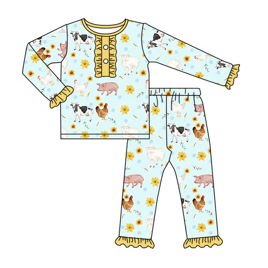 8.23 Baby Girls Animal Farm Yellow Pajamas Clothes preorder(moq 5)