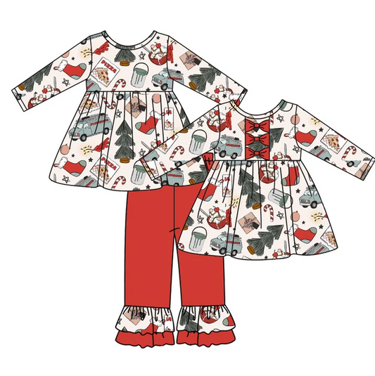 8.23 Baby Girls Christmas Present Bow Tunic Ruffle Pants Clothes Sets preorder(moq 5)