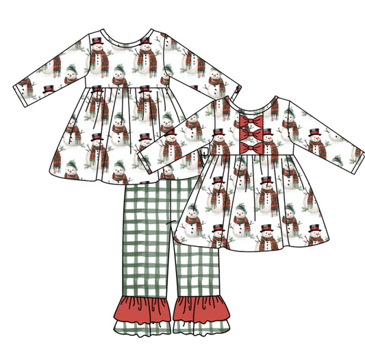 8.23 Baby Girls Christmas Snowman Bow Tunic Ruffle Pants Clothes Sets preorder(moq 5)