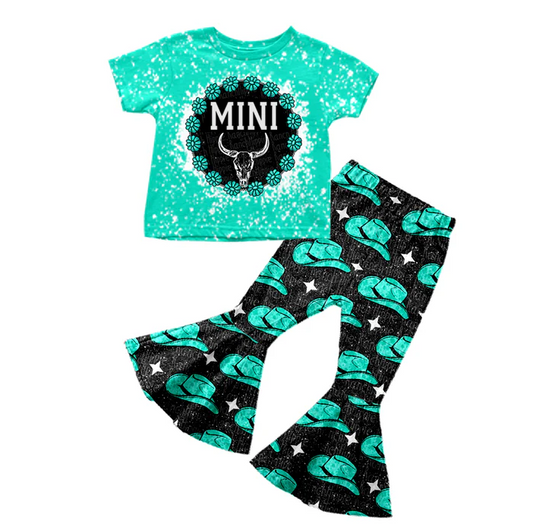 8.23 Baby Girls Turquoise Cow Bell Pants Clothes preorder(moq 5)