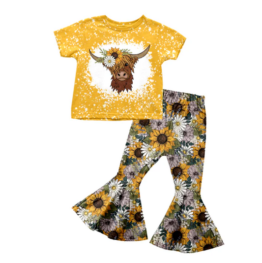 8.23 Baby Girls Western Cow Sunflowers Bell Pants Clothes preorder(moq 5)