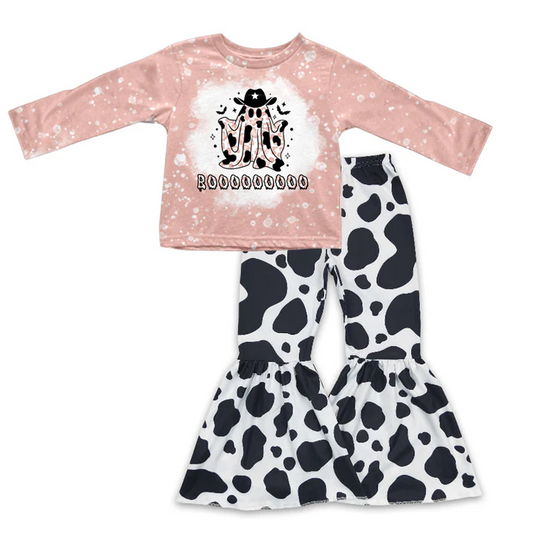 8.23 Baby Girls Pink Ghost Boo Tee Shirt Bell Pants Clothes Sets preorder(moq 5)