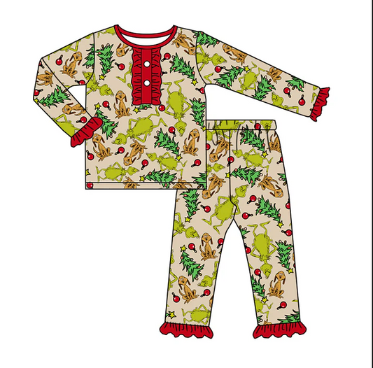 8.23 Baby Girls Red Ruffle Tee Shirt Frog Pajamas Clothes Sets preorder(moq 5)
