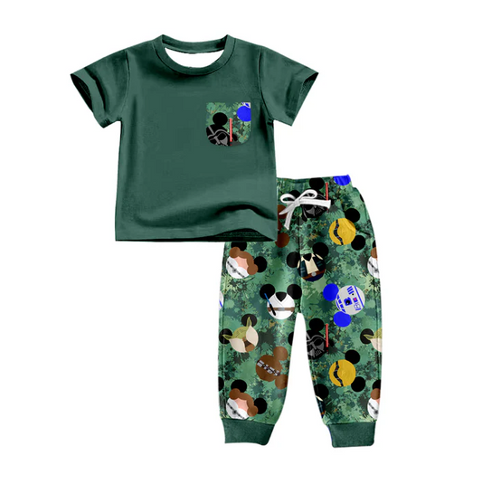 8.23 Baby Boys Green Cartoon Tee Shirt Pants Clothes Sets preorder(moq 5)