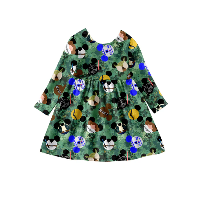 8.23 Baby Girls Green Cartoon Long Sleeve A-Line Dresses preorder(moq 5)