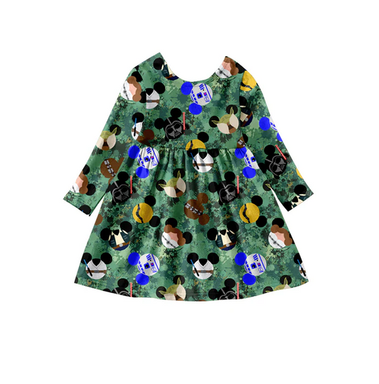 8.23 Baby Girls Green Cartoon Long Sleeve A-Line Dresses preorder(moq 5)