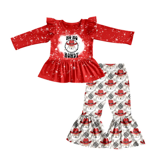 8.23 Baby Girls Howdy Sants Christmas Tunic Top Bell Pants Clothes Sets preorder(moq 5)