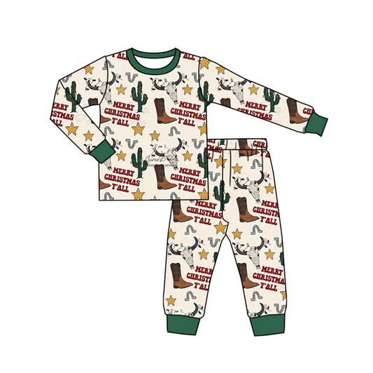 8.23Baby Boys Western Christmas Boots Pajamas Clothes Sets