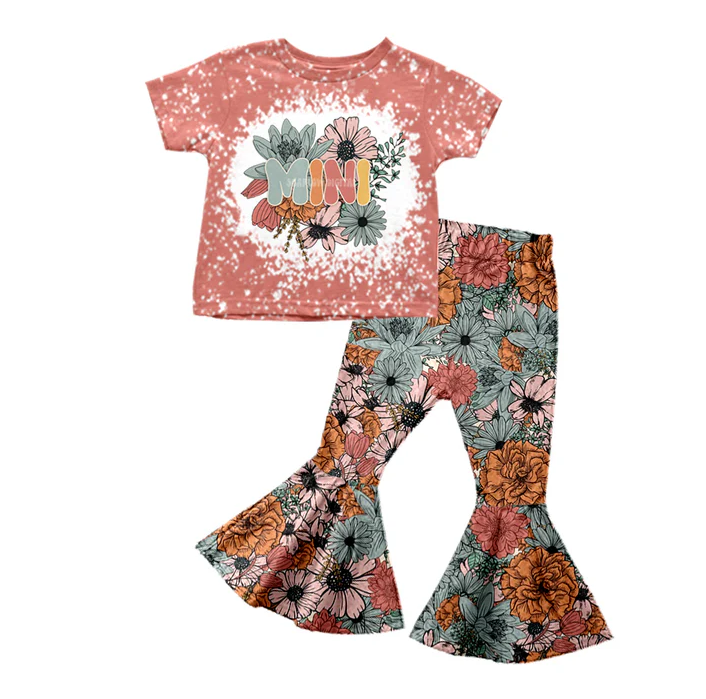 8.23 Baby Girls Mini Flowers Tee Shirt Bell Pants Clothes Sets preorder(moq 5)