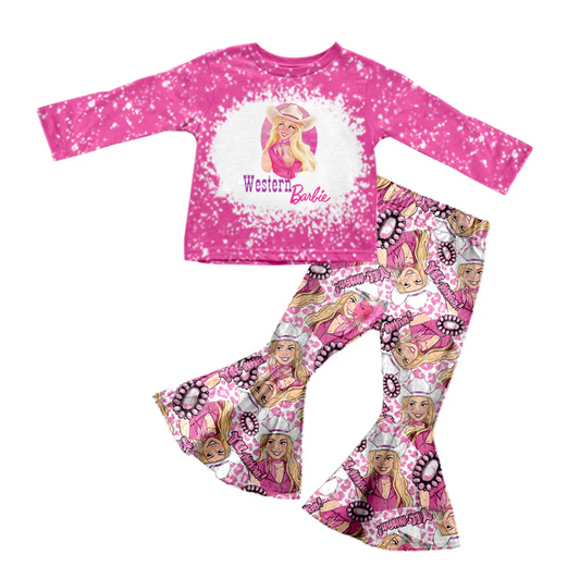 8.23 Baby Girls Western Pink Doll Tee Shirt Bell Pants Clothes Sets preorder(moq 5)