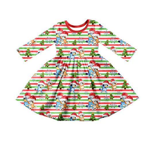 8.25 Baby Girls Christmas Dog Long Sleeve Dresses preorder(moq 5)