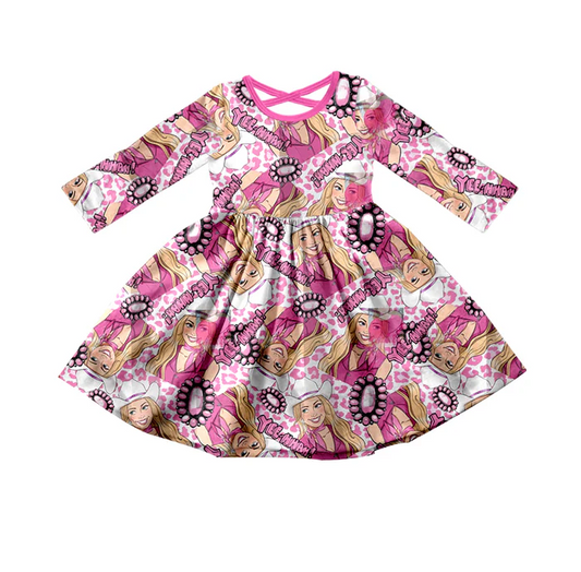 8.25 Baby Girls Pink Doll Western Long Sleeve Dresses preorder(moq 5)
