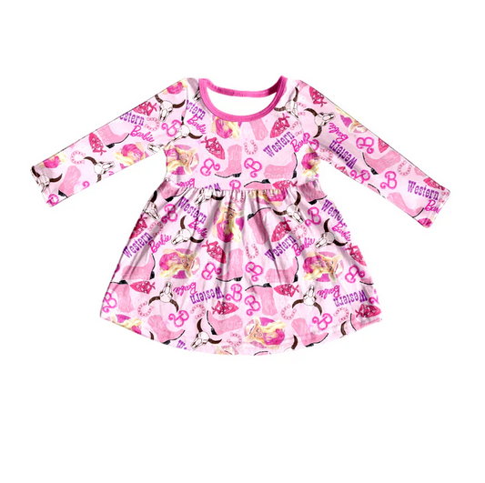 8.25 Baby Girls Pink Doll Boots Western Long Sleeve Dresses preorder(moq 5)