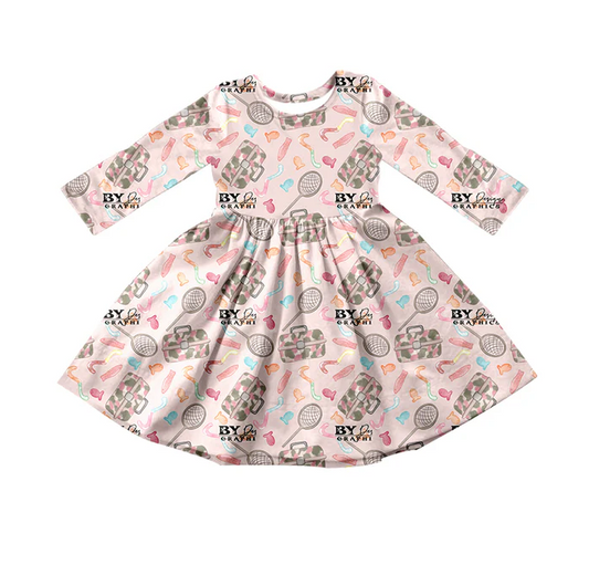 8.25 Baby Girls Fishing Pink Leopard Long Sleeve Dresses preorder(moq 5)