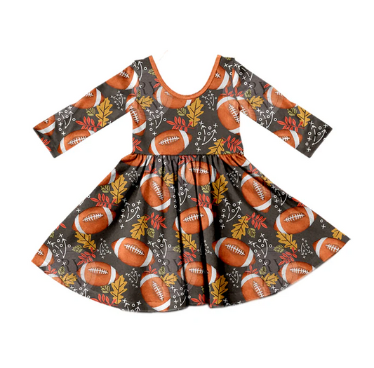8.25 Baby Girls Football Leaves Long Sleeve Dresses preorder(moq 5)