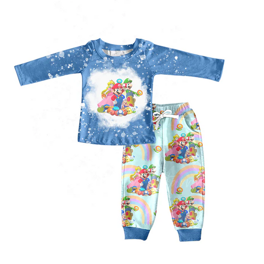 8.25 Baby Boys Blue Game Shirt Pants Clothes Sets preorder(moq 5)