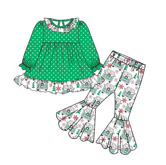 8.25 Baby Girls Christmas Bus Tunic Pants Clothes Sets preorder(moq 5)