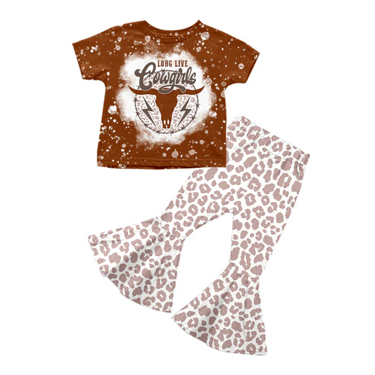 8.25 Baby Girls Western Cowgirl Brown Leopard Bell Pants Sets preorder(moq 5)