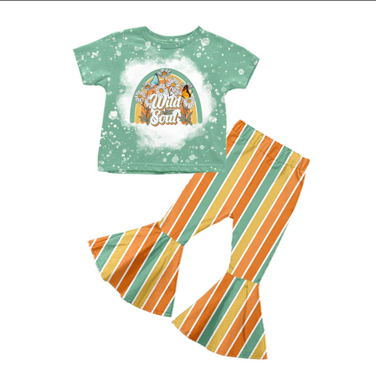 8.25 Baby Girls Wild Soul Wetern Shirt Stripe Bell Pants Sets preorder(moq 5)