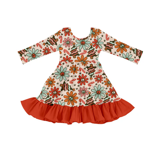8.25 Baby Girls Flowers Chrsitmas Tree Long Sleeve Dresses preorder(moq 5)