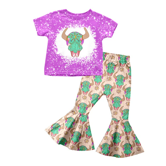 8.25 Baby Girls Purple Western Cow Bell Pants Clothes Sets preorder(moq 5)