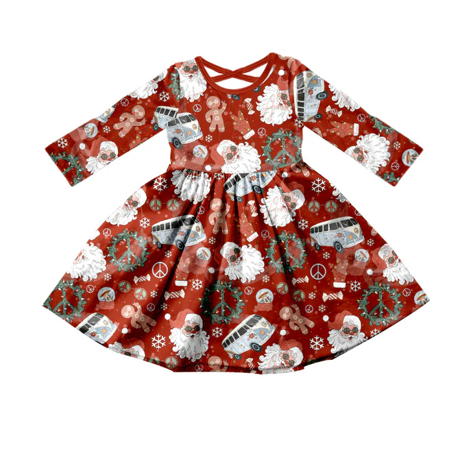 8.25 Baby Girls Christmas Peace Santa Twirl Dresses preorder(moq 5)