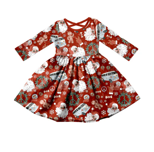8.25 Baby Girls Christmas Peace Santa Twirl Dresses preorder(moq 5)