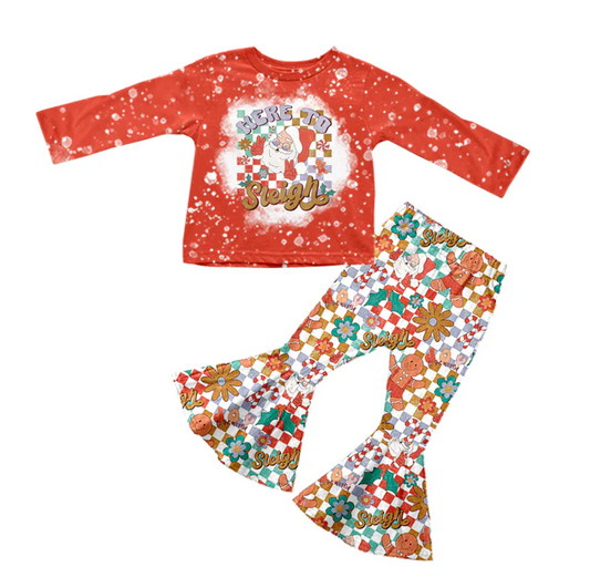 8.25 Baby Girls Red Chrsitmas Flowers Bell Pants Clothing Sets preorder(moq 5)