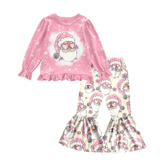 8.25 Baby Girls Christmas Santa Pink Ruffle Top Bell Pants Clothing Sets preorder(moq 5)