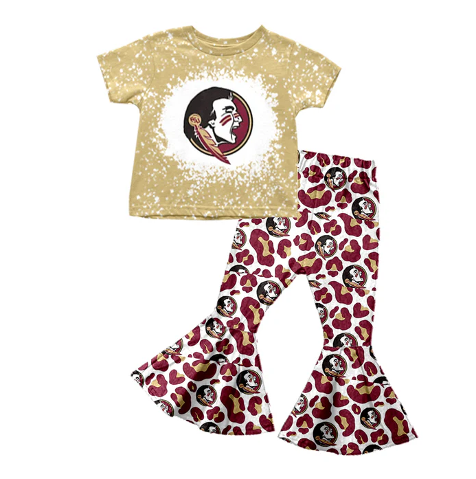 8.25 Baby Girls Team Maroon Tee Shirt Leopard Bell Pants Clothing Sets preorder(moq 5)