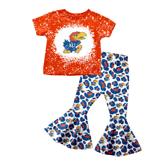 8.25 Baby Girls Team Bird Tee Shirt Leopard Bell Pants Clothing Sets preorder(moq 5)