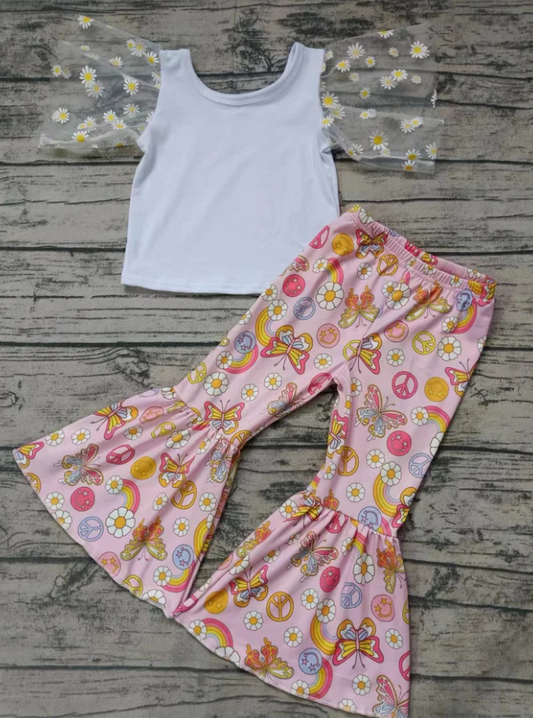 8.25 Baby Girls Flutter Sleeve Tee Shirt Butterfly Bell Pants Clothing Sets preorder(moq 5)